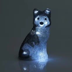 Chien husky assis lumineux 12 LED blanc froid H17 cm