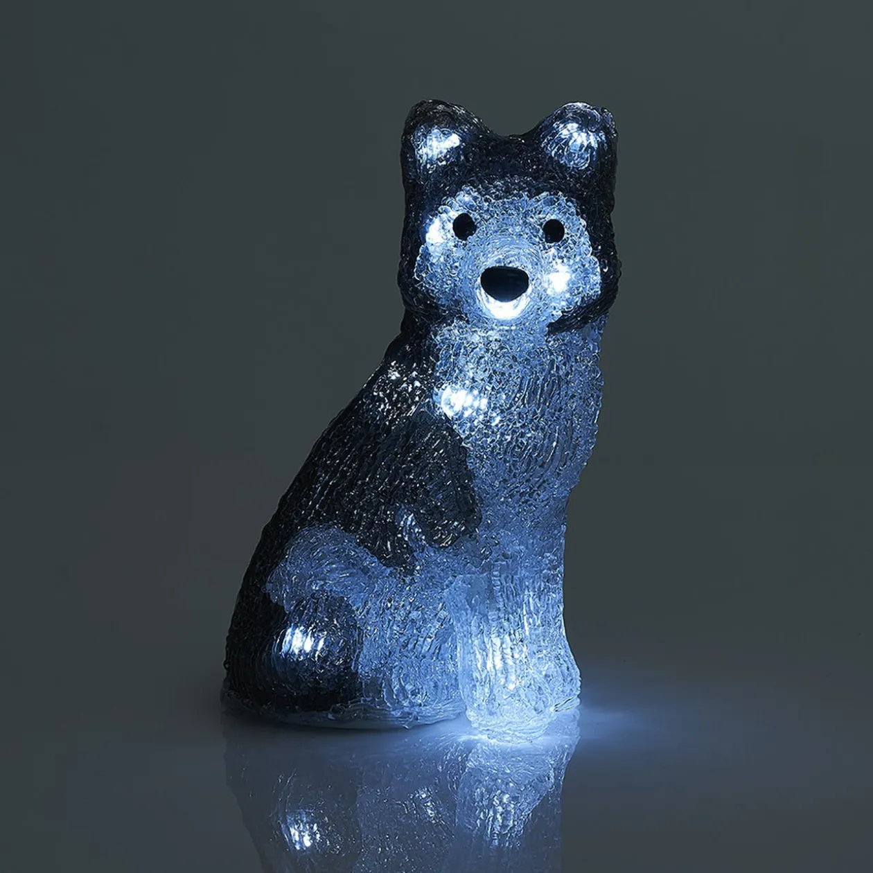 Chien husky assis lumineux 12 LED blanc froid H17 cm