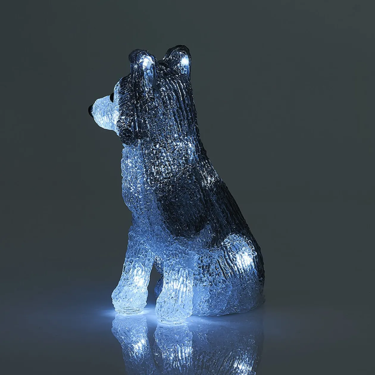 Chien husky assis lumineux 12 LED blanc froid H17 cm