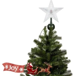 Cimier tête de sapin animé traineau Père-Noël rotatif avec étoile lumineuse