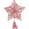 Cimier tête de sapin Noël forme étoile métal rouge avec corde torsadée