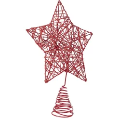Cimier tête de sapin Noël forme étoile métal rouge avec corde torsadée