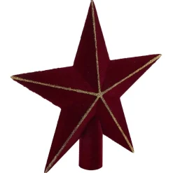 Cimier tête de sapin Noël étoile velours rouge et doré H19,5cm