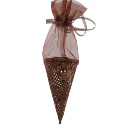 Cône à dragées organza marron chocolat x4