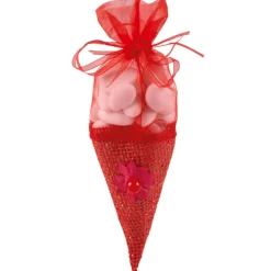 Cône à dragées organza rouge x4