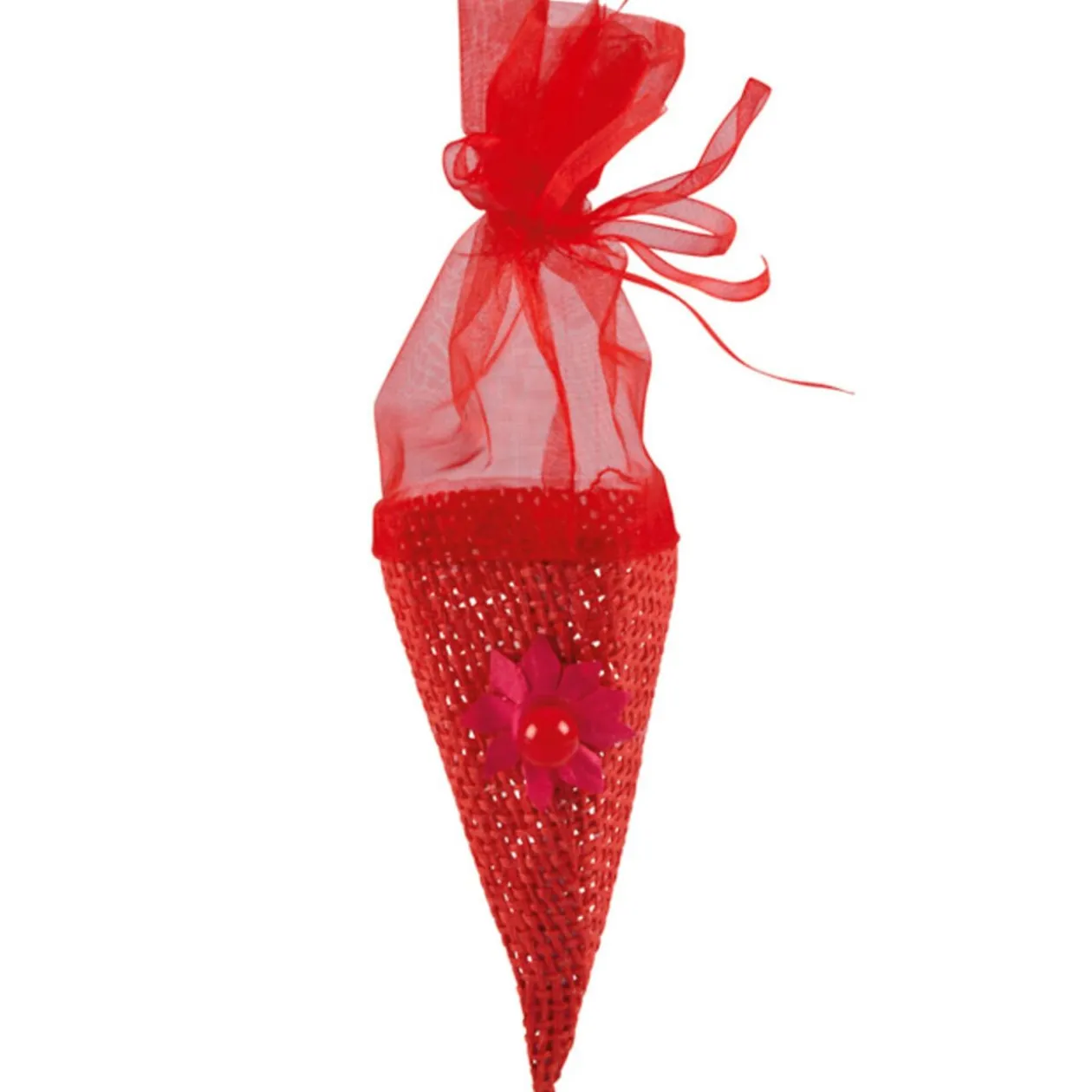 Cône à dragées organza rouge x4