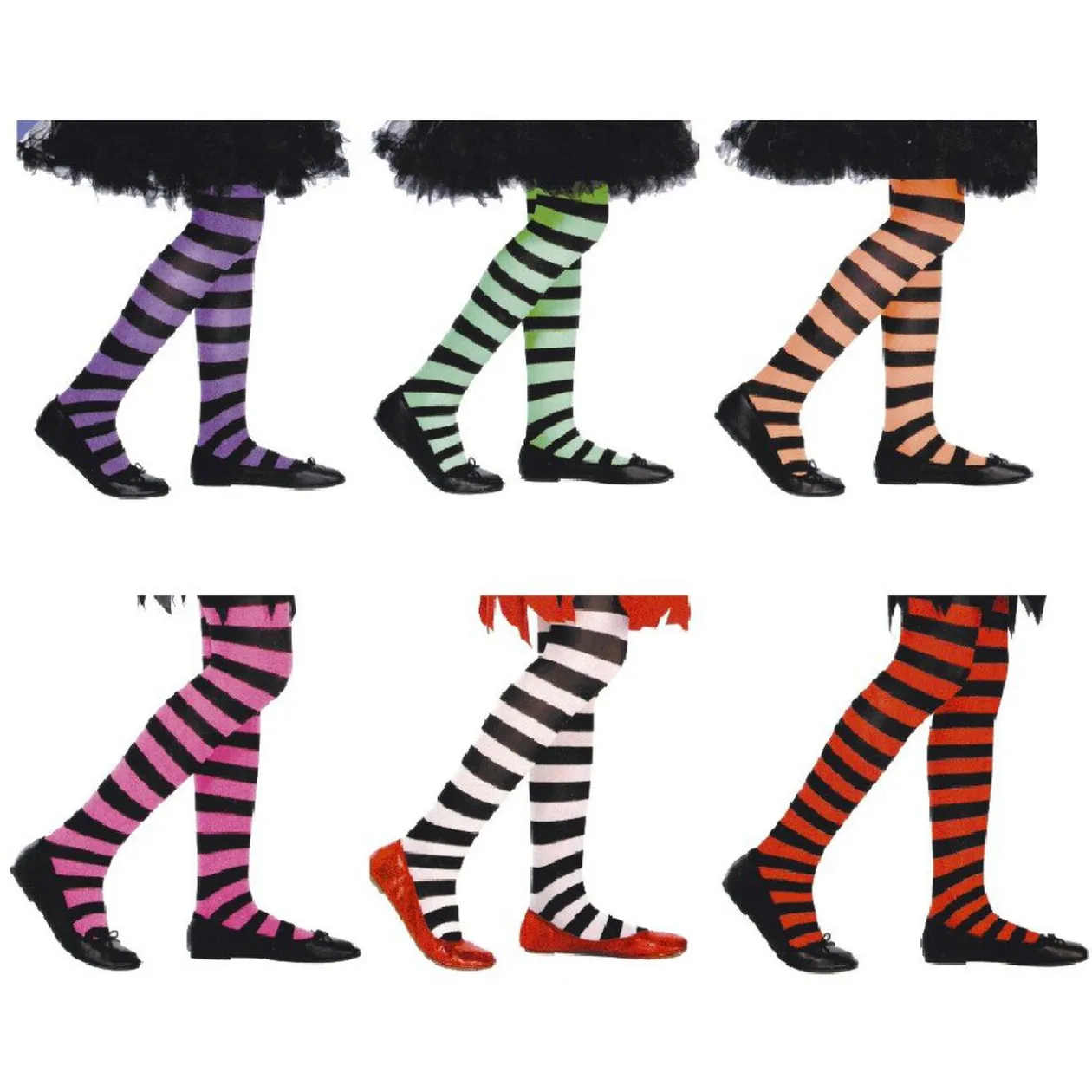 Collant fille Halloween rayé vert orange ou violet 5/8 ans