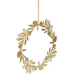 Couronne à suspendre feuillage doré en métal Ø30cm