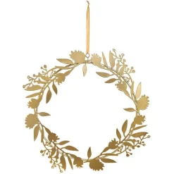 Couronne à suspendre feuillage doré en métal Ø30cm