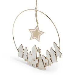 Couronne à suspendre village de Noël doré
