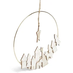 Couronne à suspendre village de Noël doré