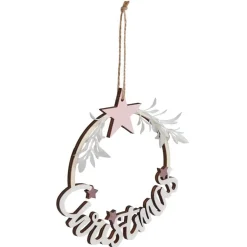 Couronne Christmas en bois blanc Ø15cm