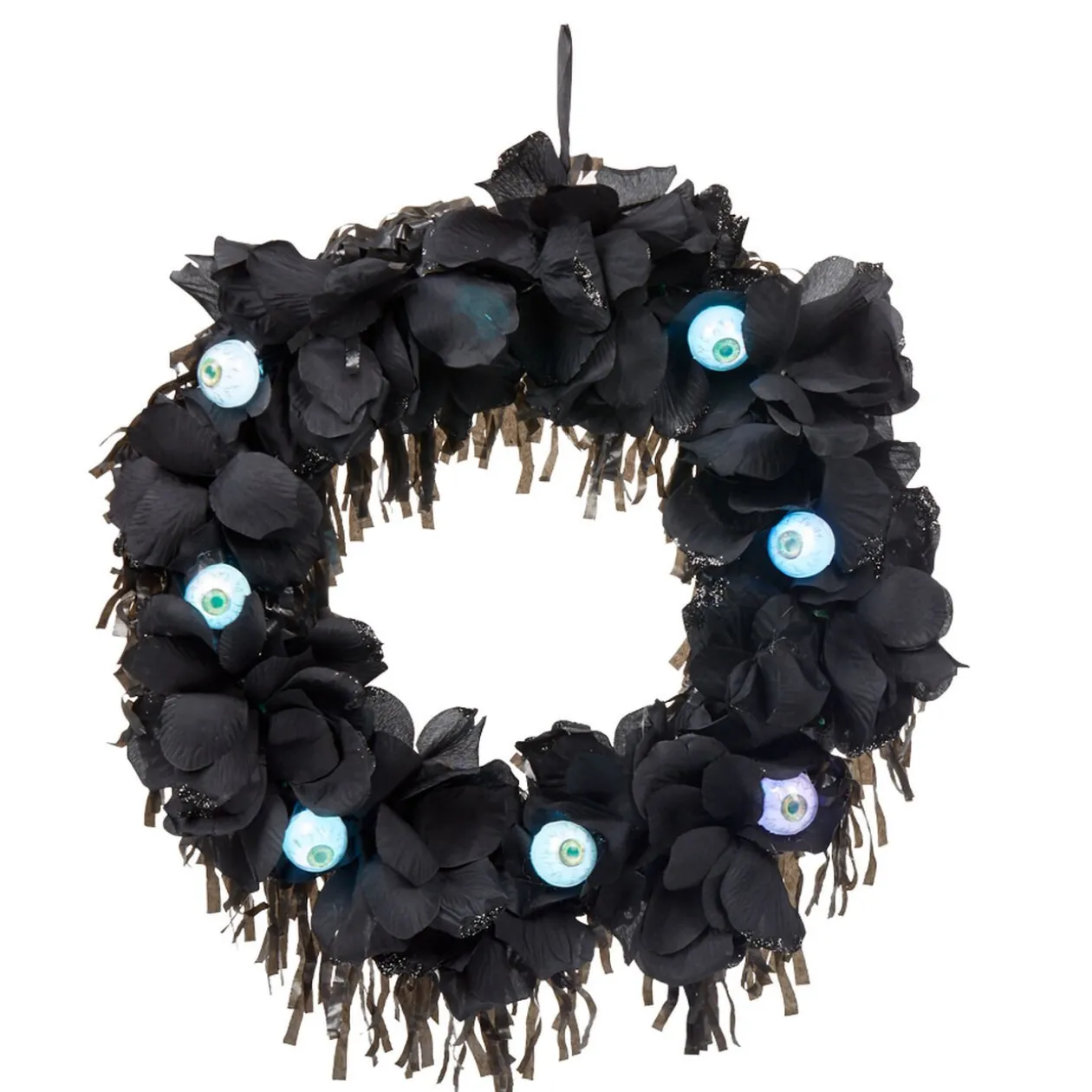Couronne de fleurs noires lumineuse pour porte