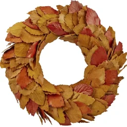 Couronne de Noël feuilles automnales séchées oranges Ø31cm