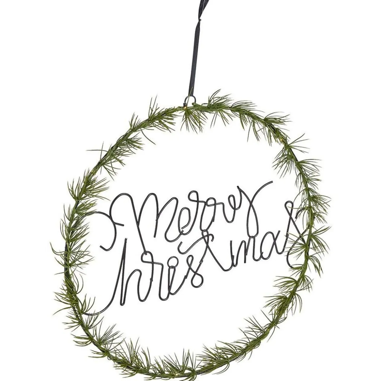 Couronne de Noël lumineuse effet branche de sapin Merry Christmas 20LED blanc chaud Ø36cm