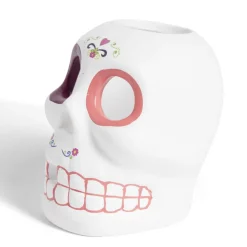 Crâne décoration Halloween en dolomite style mexicain 7x8xH10cm