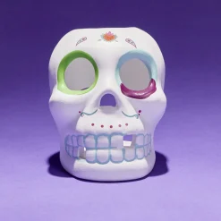 Crâne décoration Halloween en dolomite style mexicain 7x8xH10cm