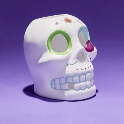 Crâne décoration Halloween en dolomite style mexicain 7x8xH10cm