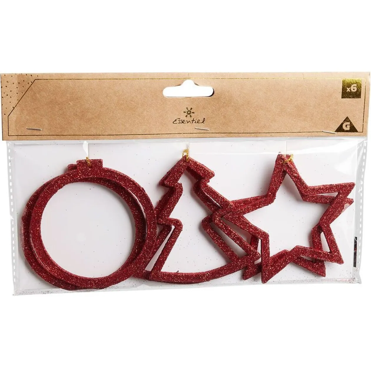 Déco à suspendre étoile/sapin/boule rouge x6