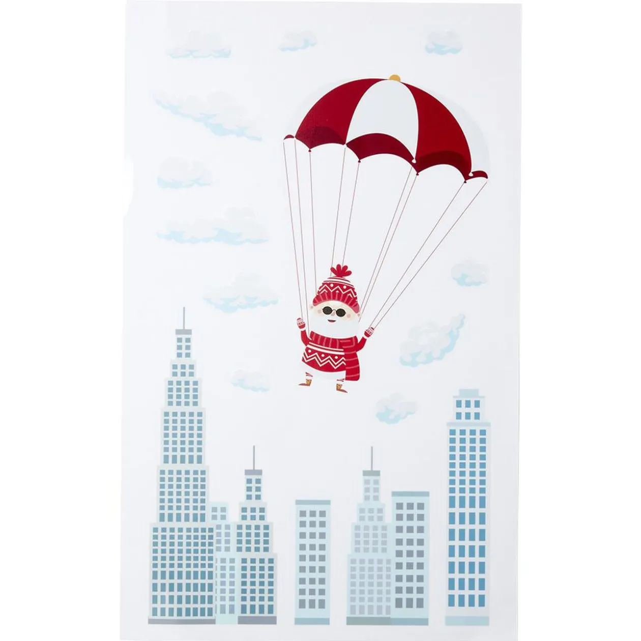Déco fenêtre électrostatique Père Noël en parachute L33x57 cm