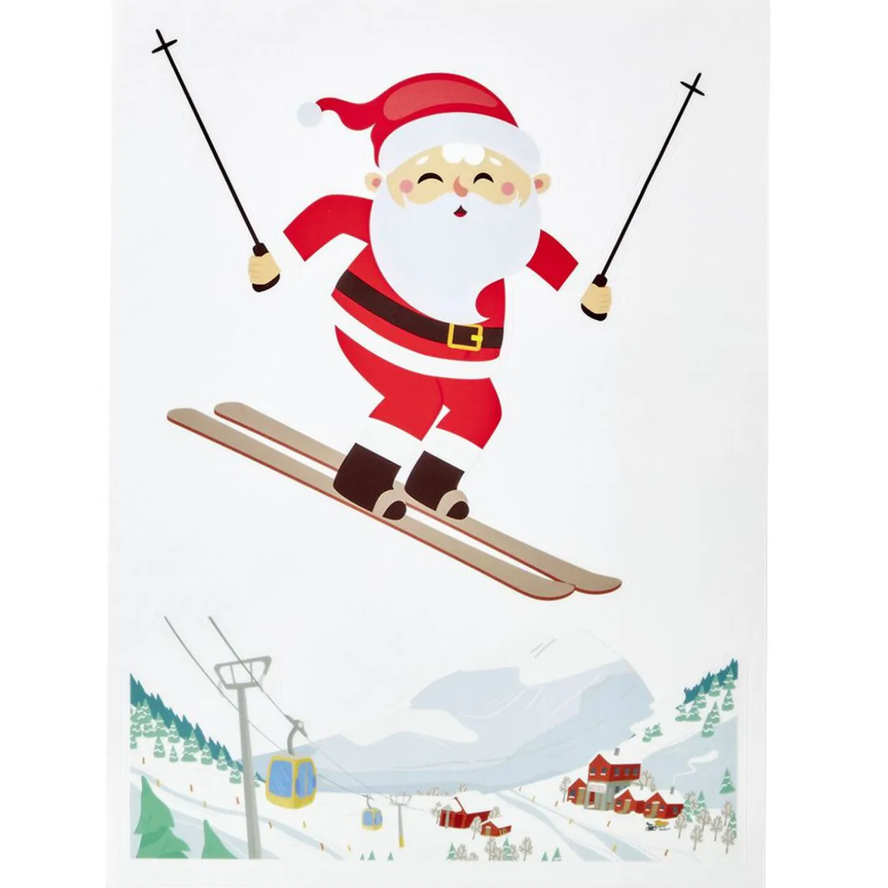 Déco fenêtre sticker électrostatique Père Noël en ski L27 x l20 cm