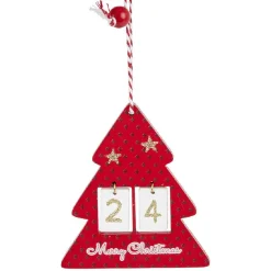 Déco étoile ou sapin rouge en bois à suspendre avec nombre 24 - 11x11cm