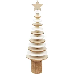 Décoration à poser sapin en bois blanc et naturel H25cm