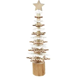 Décoration à poser sapin en bois blanc et naturel H25cm