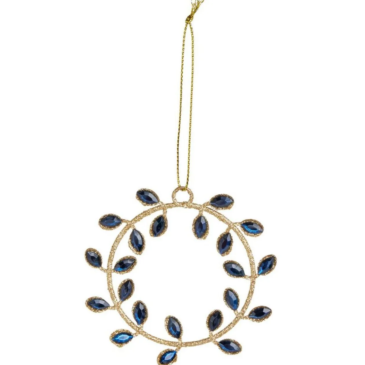 Décoration à suspendre couronne dorée avec ornement rouge ou bleu Ø8,5cm