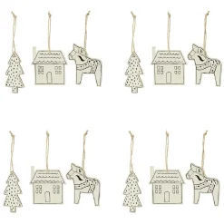 Décoration à suspendre en bois sapin maison cheval x12