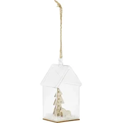 Décoration à suspendre maison en verre avec sapin en bois H12cm