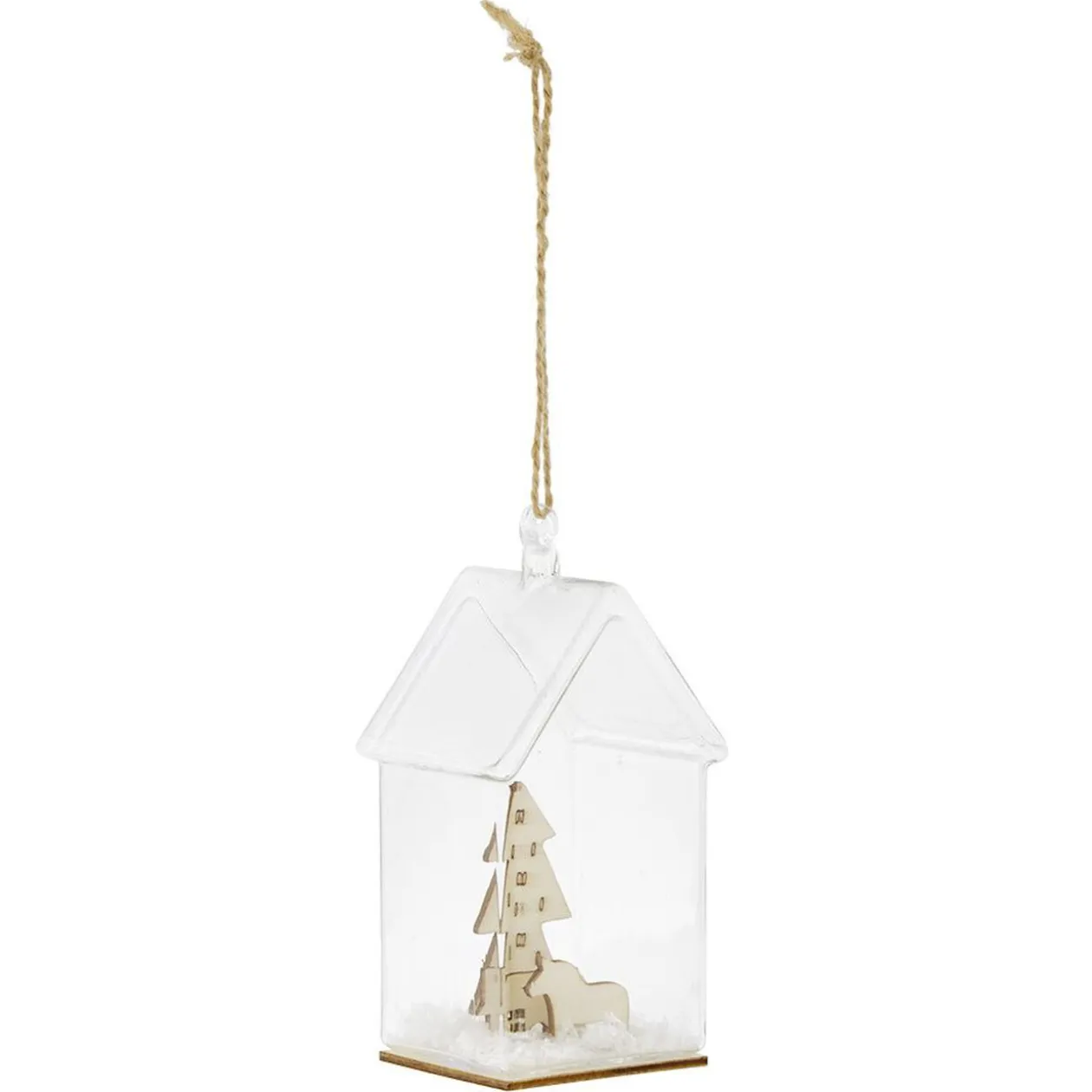 Décoration à suspendre maison en verre avec sapin en bois H12cm