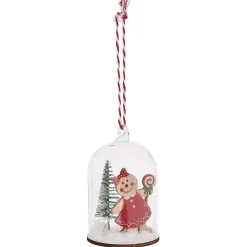Décoration à suspendre pain d'épices sous cloche verre et bois Ø5xH7,5cm