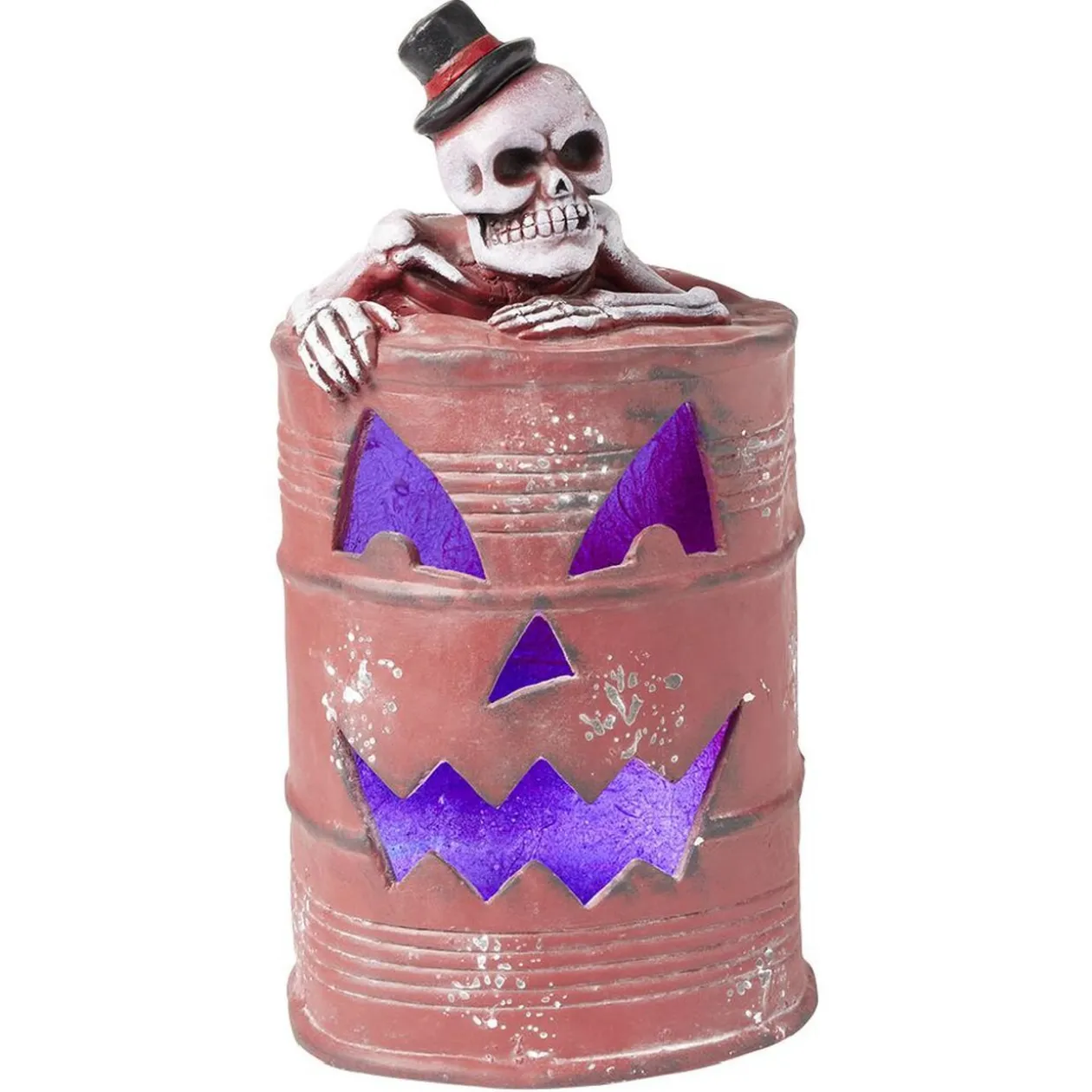 Décoration baril effet rouillé squelette LED Ø25xH50cm