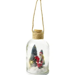 Décoration bocal lumineux avec scène de Noël H20cm