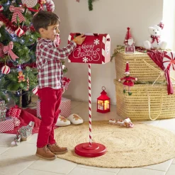 Décoration boîte aux lettres de Noël rouge et blanche H100cm