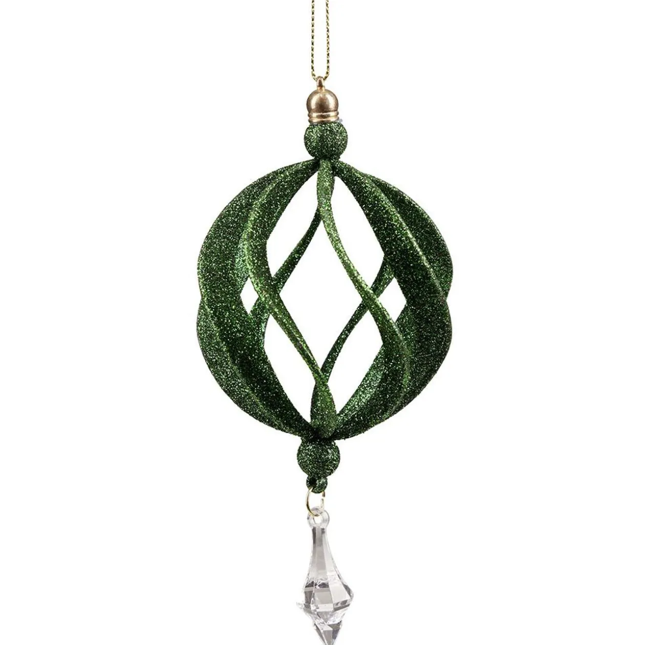 Décoration boule de Noël ajourée vert pailleté Ø8 cm