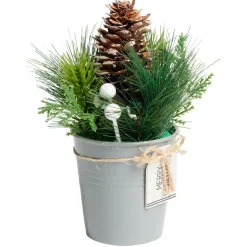 Décoration branche de pin dans pot gris Ø8xH10cm