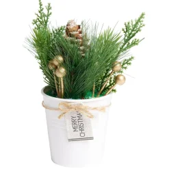 Décoration branche de pin dans pot blanc Ø8xH10cm