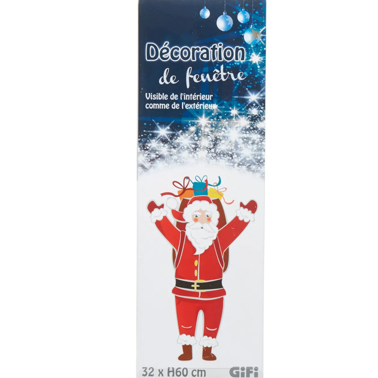 Décoration de fenêtre Père Noël bras levés et sa hotte