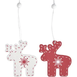 Décoration de Noël à suspendre en bois rouge et blanc x12