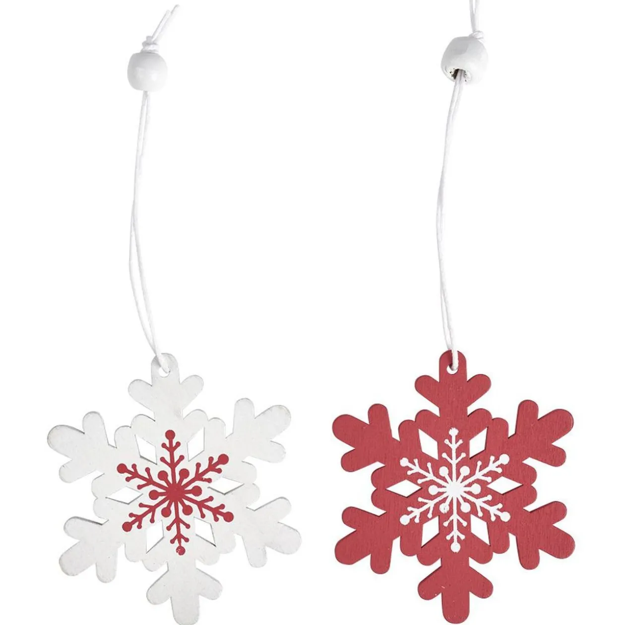 Décoration de Noël à suspendre en bois rouge et blanc x12