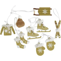 Décoration de Noël à suspendre forme traineau et vêtements en bois x6