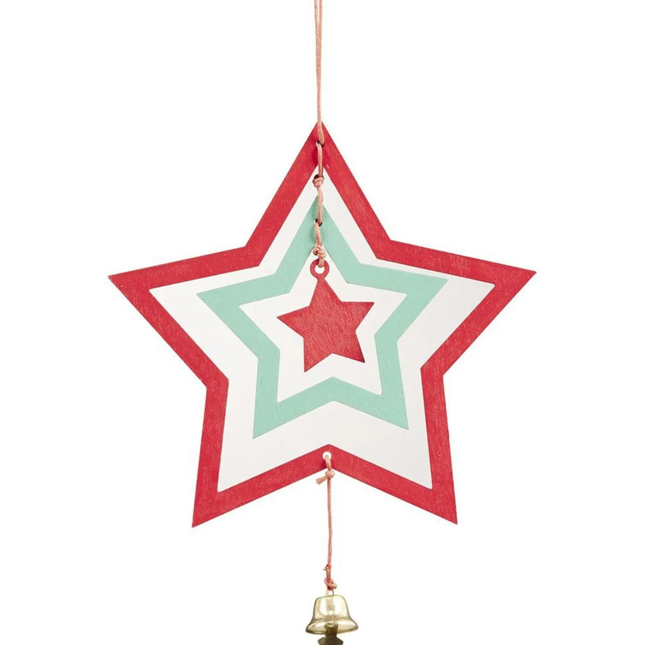 Décoration de Noël bois 3D forme étoile rouge et verte avec clochette