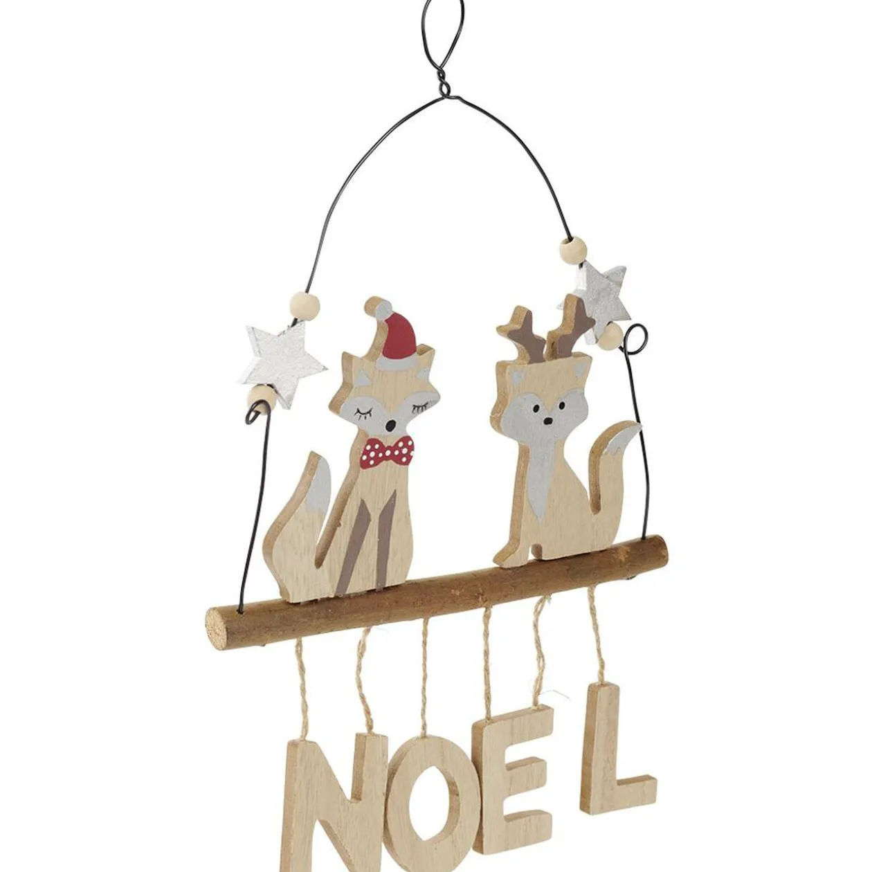 Décoration de Noël en bois renard à suspendre
