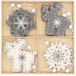 Décoration de Noël en bois à suspendre x12