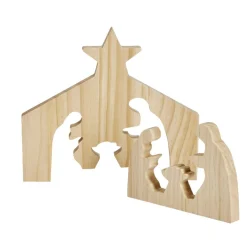 Décoration de Noël nativité en bois 2 parties H19,5cm