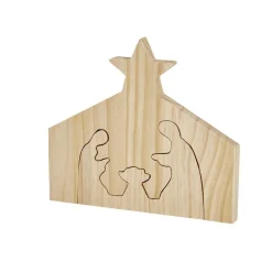 Décoration de Noël nativité en bois 2 parties H19,5cm