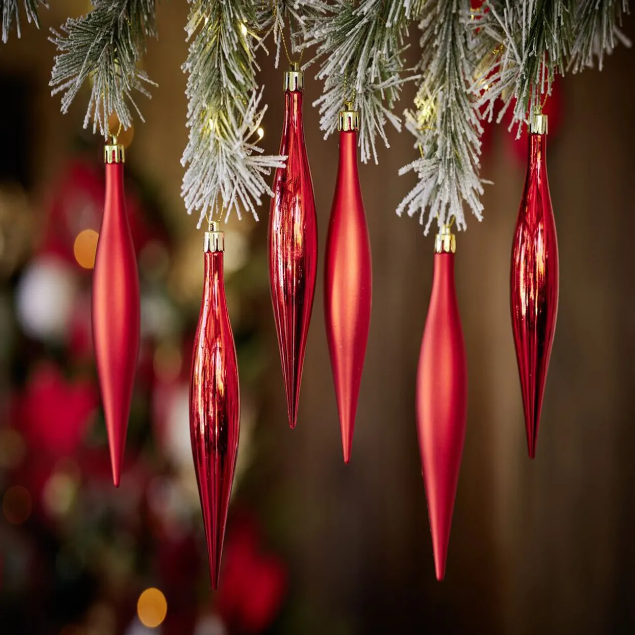 Décoration de Noël stalactite rouge à suspendre x6