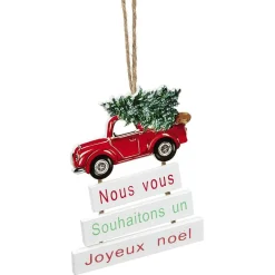 Décoration de Noël voiture en bois à suspendre
